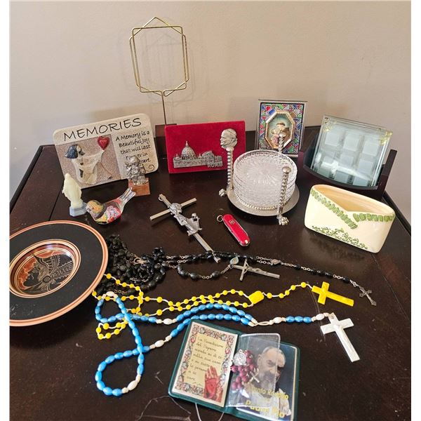 Religious and Decorative Items with Rosaries and Keepsakes