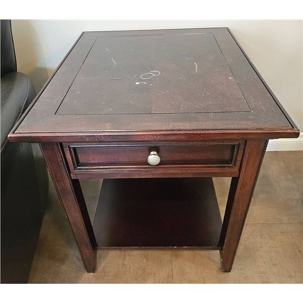 Wooden Side Table With Drawer and Lower Shelf