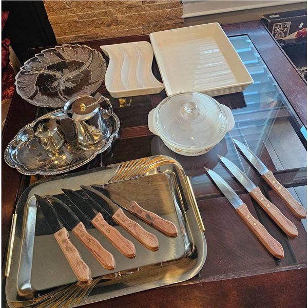 Dining and Serving Accessories Including Knives, Platters, and Bowls
