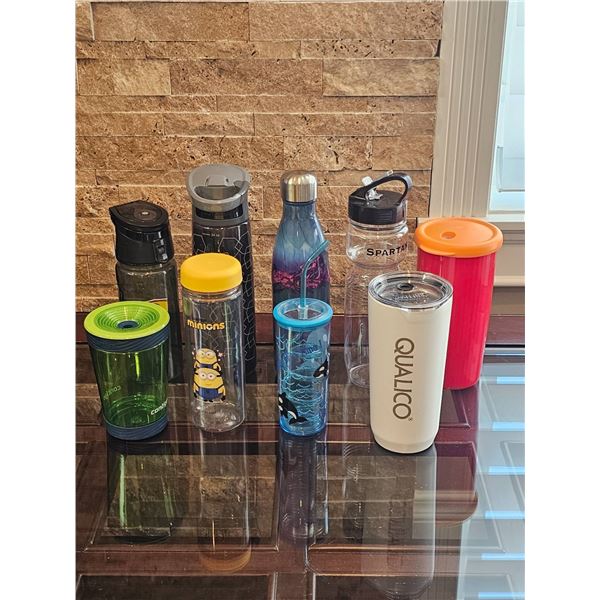 Nine Reusable Water Bottles and Tumblers in Mixed Styles