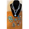 Image 1 : Blue-Toned Fashion Jewelry Including Necklaces, Bracelets, Rings, and More