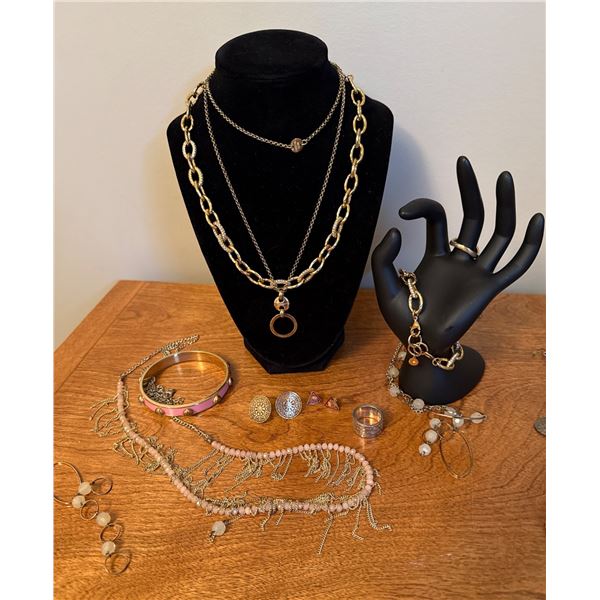 Costume Jewelry Lot with Necklaces, Bracelets, and Earrings