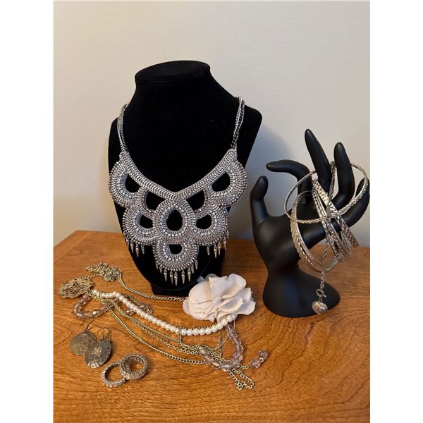 Costume Jewelry Including Statement Necklace, Bangles, and Accessories