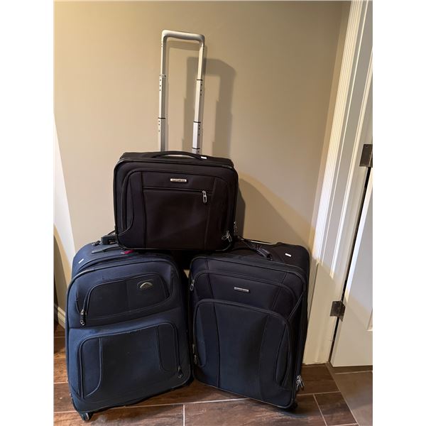Samsonite Three-Piece Black Luggage Set with Rolling Carry-On, Medium, and Large Suitcases