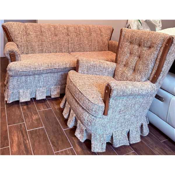 Two-Piece Upholstered Sofa and Armchair Set with Pleated Skirt