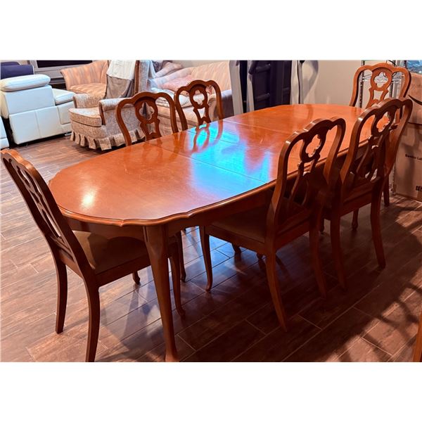 Oval Cherry Wooden Dining Table with Six Chairs