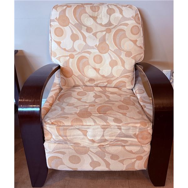 Modern Armchair With Printed Fabric Upholstery and Wooden Arms