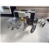Image 1 : Decorative Items Lot with Metal Tricycle Planter, Glass Bowl, and Bocce Ball Set