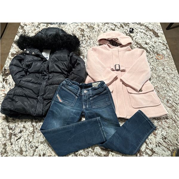 Childrens Designer Apparel Set: Burberry Coat, Gap Puffer, Diesel Jeans