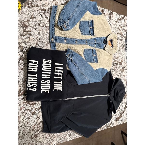 Casual Apparel Lot: Sherpa Jacket, Zip Hoodie, and South Side Sweatshirt