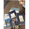 Image 3 : Kitchenware and Home Linens Lot with Wall Clock and Decor