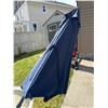 Image 5 : Outdoor Umbrella, Planters, Storage Bin, and Wooden Bookshelf Lot