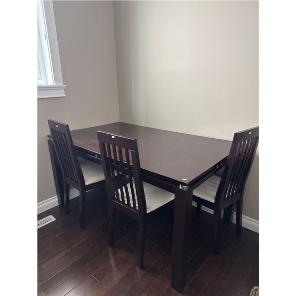 Four-Piece Dark Wood Dining Set with Rectangular Table and Slatted-Back Chairs