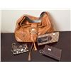 Image 1 : Studded Brown Leather Handbag with Three Designer-Style Wallets