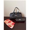 Image 1 : Three Bags Including Black Leather and Floral Fabric Designs