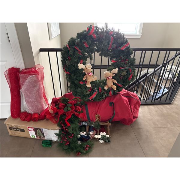 Holiday Decorations Including Wreath, Tree, and Decorative Accents
