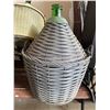 Image 2 : Three Wicker-Covered Glass Demijohn Bottles with Funnels