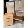 Image 1 : Two-Drawer Rolling Wood Filing Cabinet and Wooden Folding Chair
