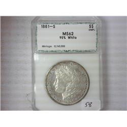 1881-S Morgan Silver Dollar PCI MS62 95% White