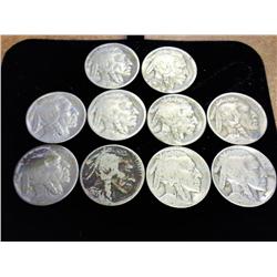 10 Assorted 1920's Buffalo Nickels