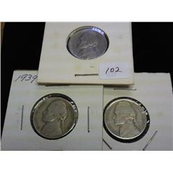 1939-P/D/S Jefferson Nickels (3 Coins)