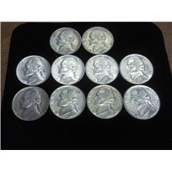 10 1943-P Jefferson 35% Silver War Nickels (EF-BU)