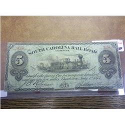 1873 $5 South Carolina Obsolete Note