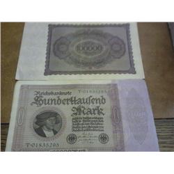 20 1923 German 100,000 Mark Inflation Notes