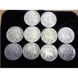 10 Assorted 1930's Buffalo Nickels