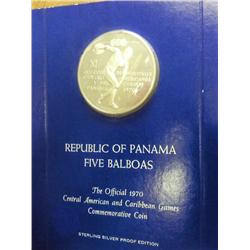 1970 Panama 5 Balboas Sterling Silver Proof