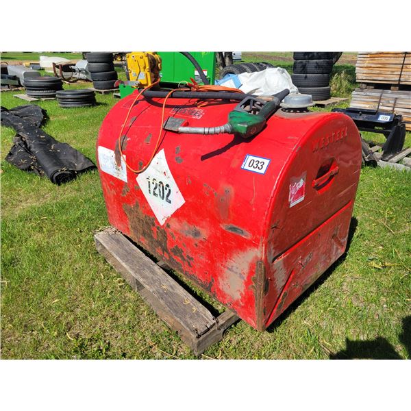 150-gal Westeel Road Vault, double wall tidy tank c/w 13 GPM fillright pump, auto nozzle, 12-Volt