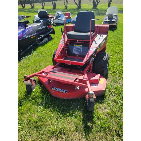 Steiner 52 inch Zero turn mower.  Showing 531 hrs, Onan 20 HP, elec. start, runs intermittently. Hyd