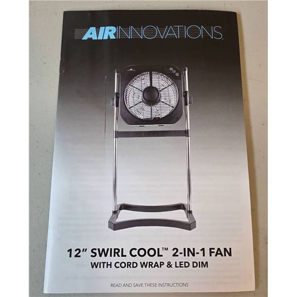 Air Innovations 12-Inch Swirl Cool 2-in-1 Fan with Cord Wrap and LED Dim