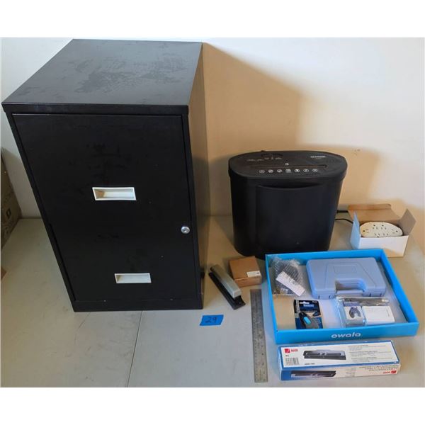 Office Supplies Lot Including Hole Punch, IDArmor Paper Shredder, Glue Gun, and Stalker