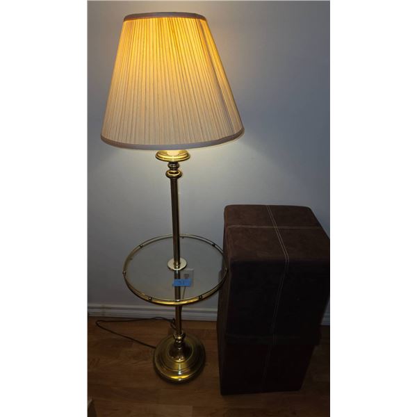 60-Inch Tall Lamp with 2 Brown Faux Suede Cube Storage Ottomans