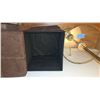 Image 3 : 60-Inch Tall Lamp with 2 Brown Faux Suede Cube Storage Ottomans