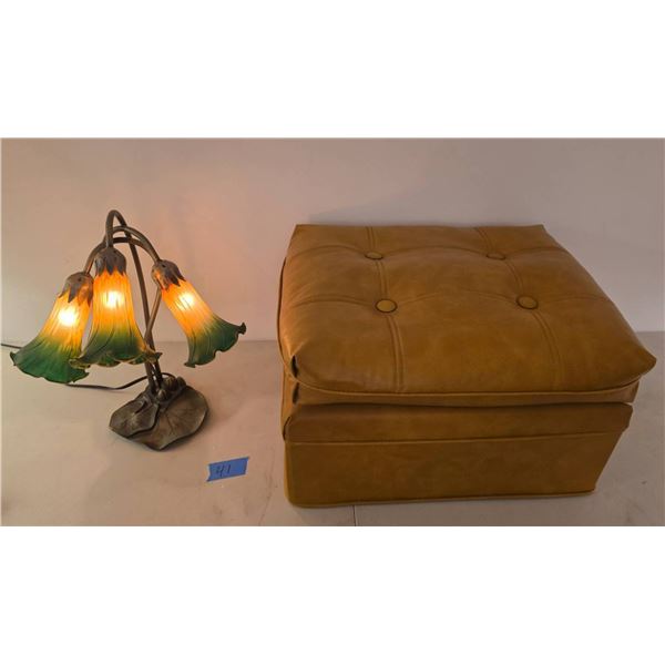 Accent Lamp, and Leather Ottoman with Vase