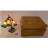 Image 1 : Accent Lamp, and Leather Ottoman with Vase