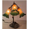 Image 2 : Accent Lamp, and Leather Ottoman with Vase