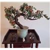 Image 2 : Wooden Table with Drawer, Chinese Bonsai Tree, and Glass Figurines