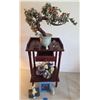 Image 5 : Wooden Table with Drawer, Chinese Bonsai Tree, and Glass Figurines