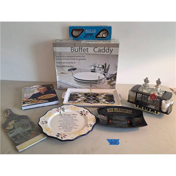 Italian Themed Dishware and Whiskey Decanter Set with Buffet Caddy