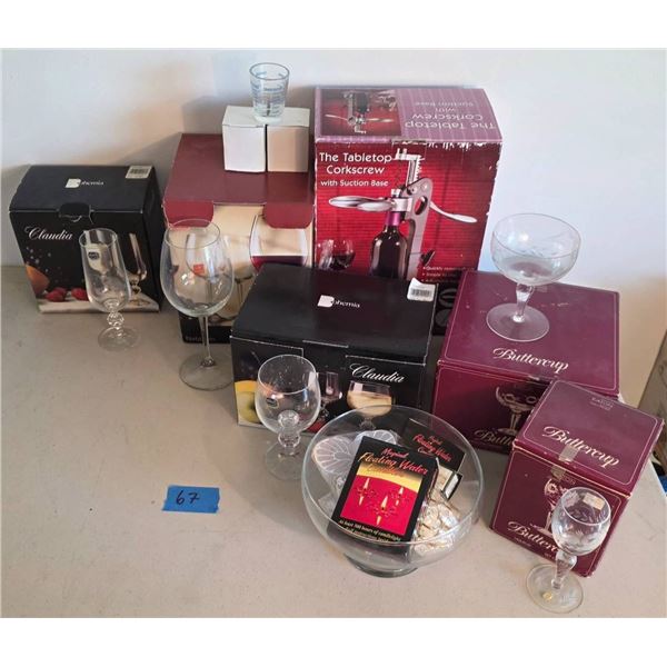 Glassware and Wine Accessories Including Stems, Corkscrew, and More