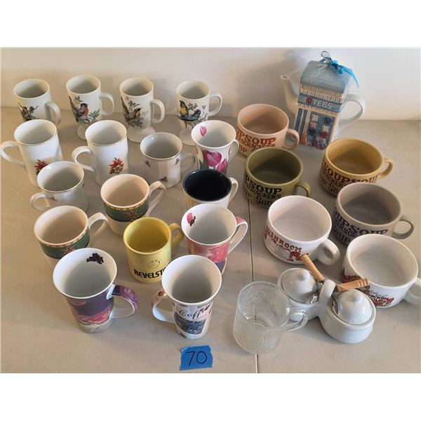 Soup Bowls, Cups, and Tea Pot Collection