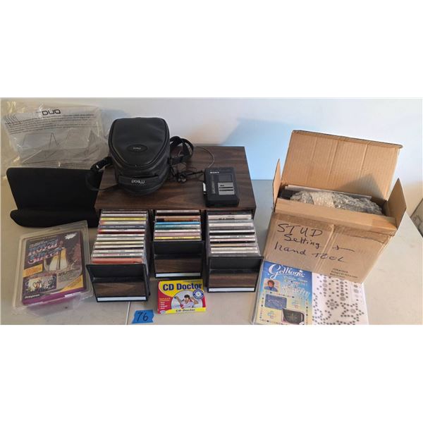 Retro Sony Walkman with Cassette Player, CDs, and Tablet Holder Bundle