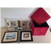 Image 1 : Framed Artworks and Red Storage Ottoman