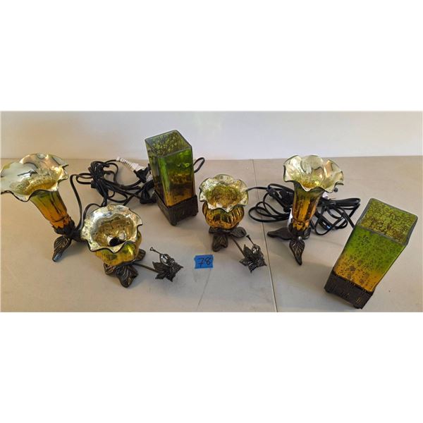 River of Goods Green and Amber Glass Table Lamps with Mercury Glass Finish