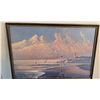 Image 3 : Wooden Display Cabinet, Tower Fan, and Framed Beach Painting