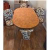Image 1 : Mid-Century Woodgrain Laminate Table with Six Floral Upholstered Chairs