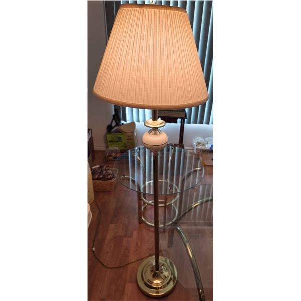Modern Glass-Top Table with Brass Base and Floor Lamp Set